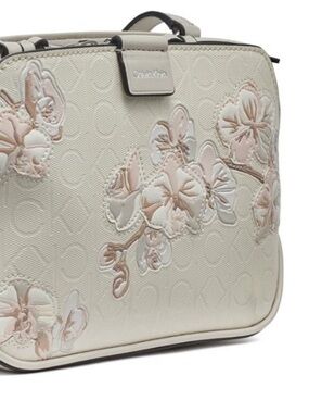 Calvin Klein Cream Satchel with Blush Floral Appliqué